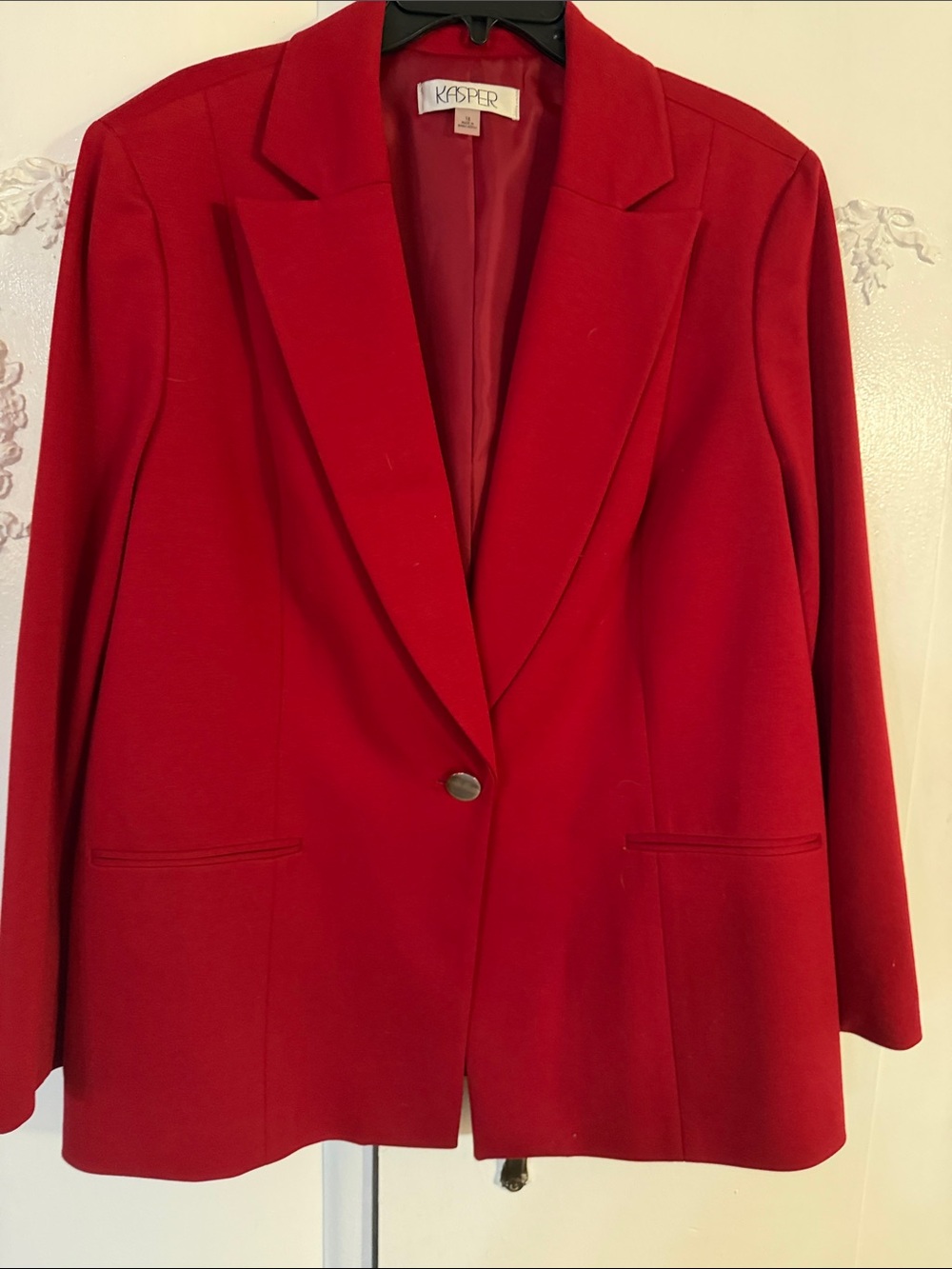 Kasper Red Single-Button Tailored Blazer Jacket. SZ 18